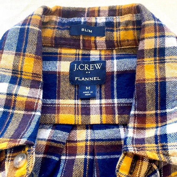 Medium J Crew Flannel Blue and Yellow - Picture 2 of 3